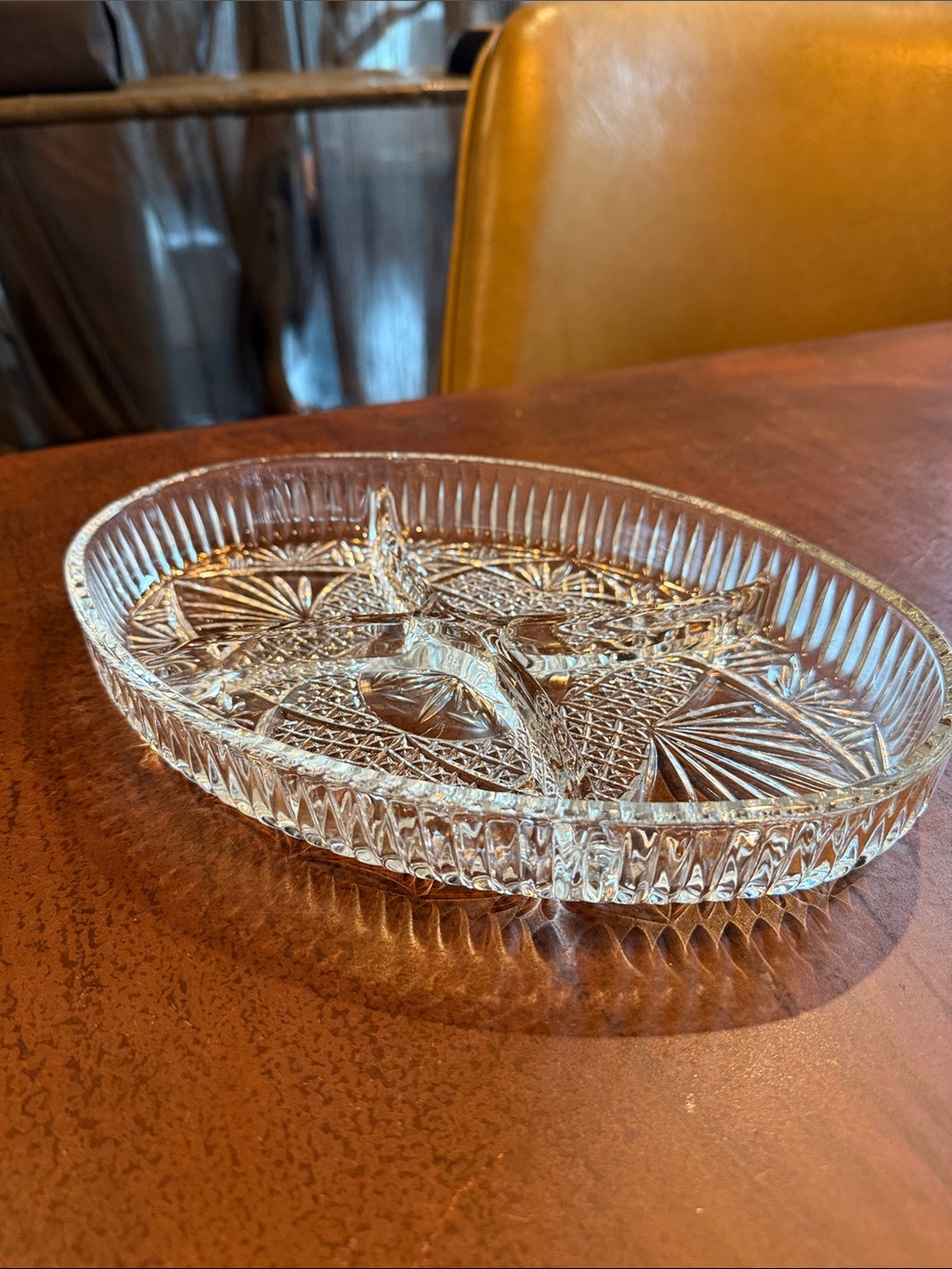 Vintage Glass Divided Serving Dish - Clear Crystal Look